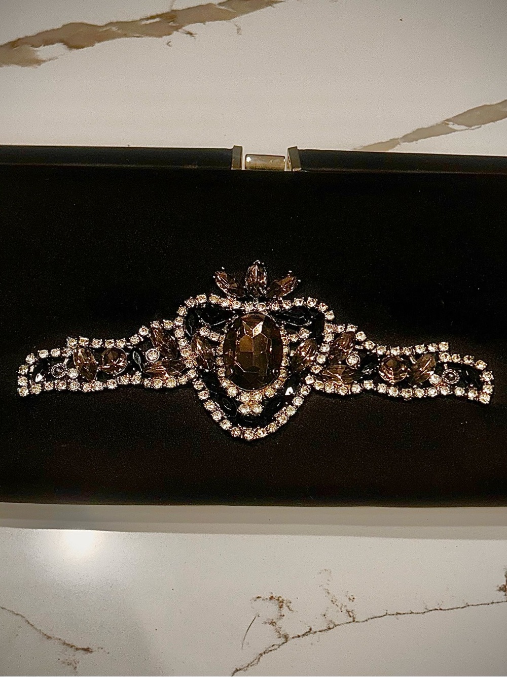 VINTAGE Guess Black Satin Logo Jewelry Plaque Clutch